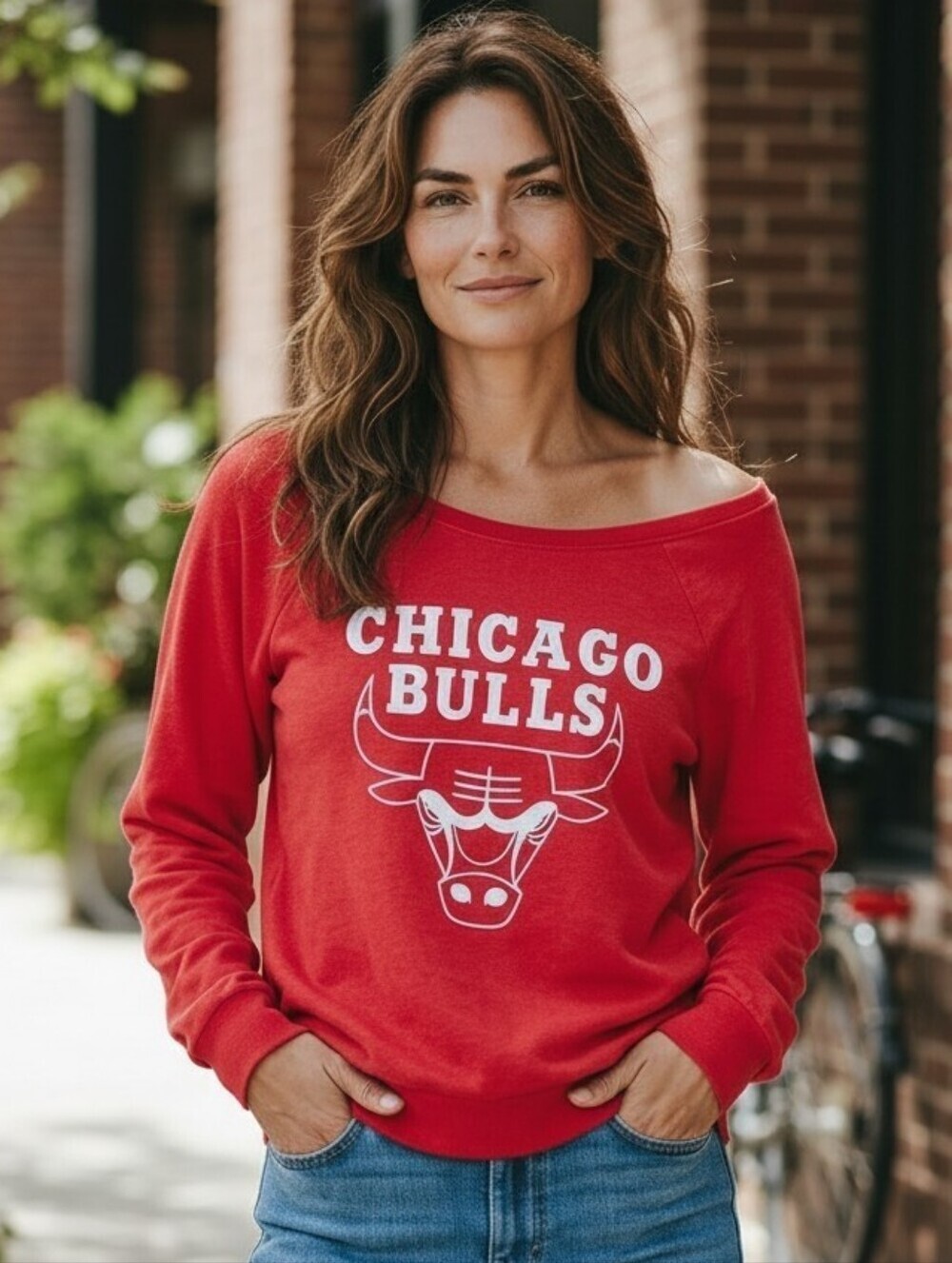 Mitchell & Ness Chicago Bulls Off Shoulder Fleece Sweatshirt